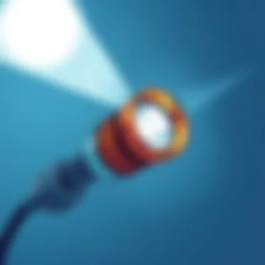 Close-up of a voice-activated flashlight in action