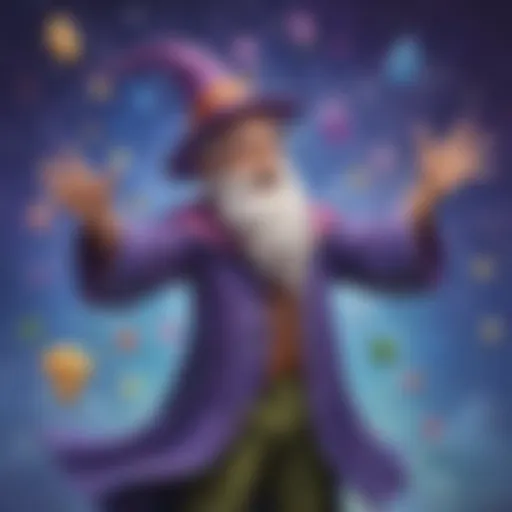 Illustration of a whimsical math wizard casting numbers in the air