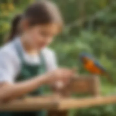 Young Science enthusiast painting the bird feeder