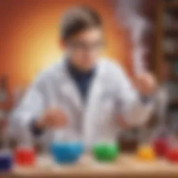 Young scientist conducting a colorful chemical reaction experiment