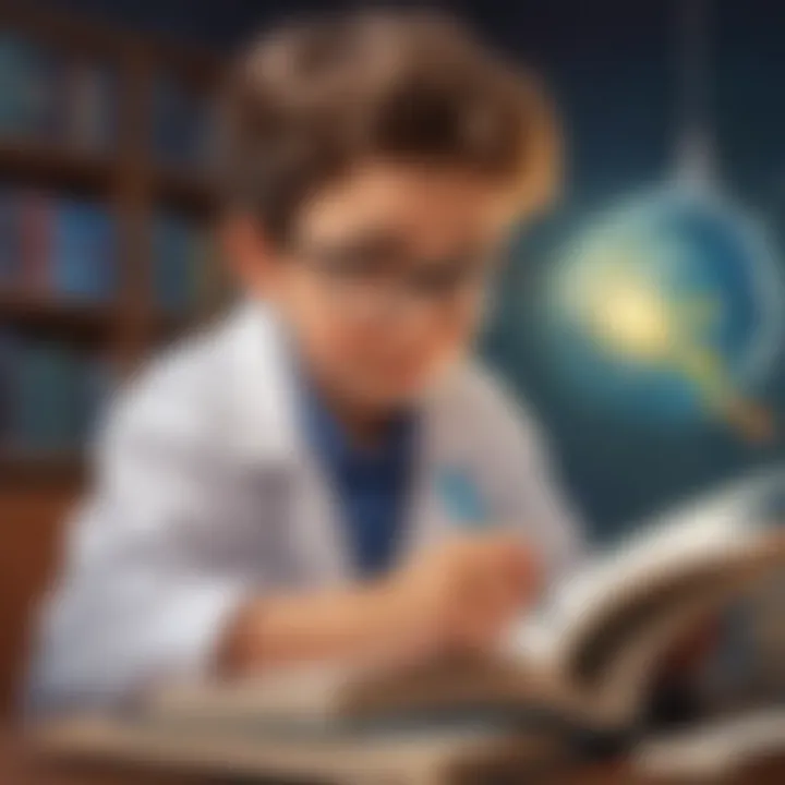 Illustration of a young scientist reading a journal article