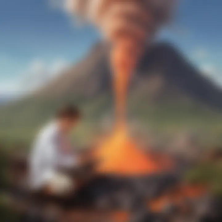 Young scientist conducting volcano experiment illustration